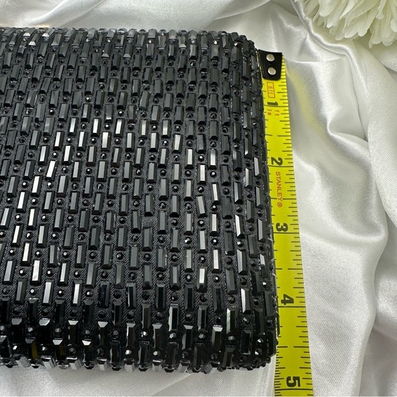 Black Beaded Evening Clutch – Formal Wedding Party Bag with Gold Chain NWT - Picture 10 of 15